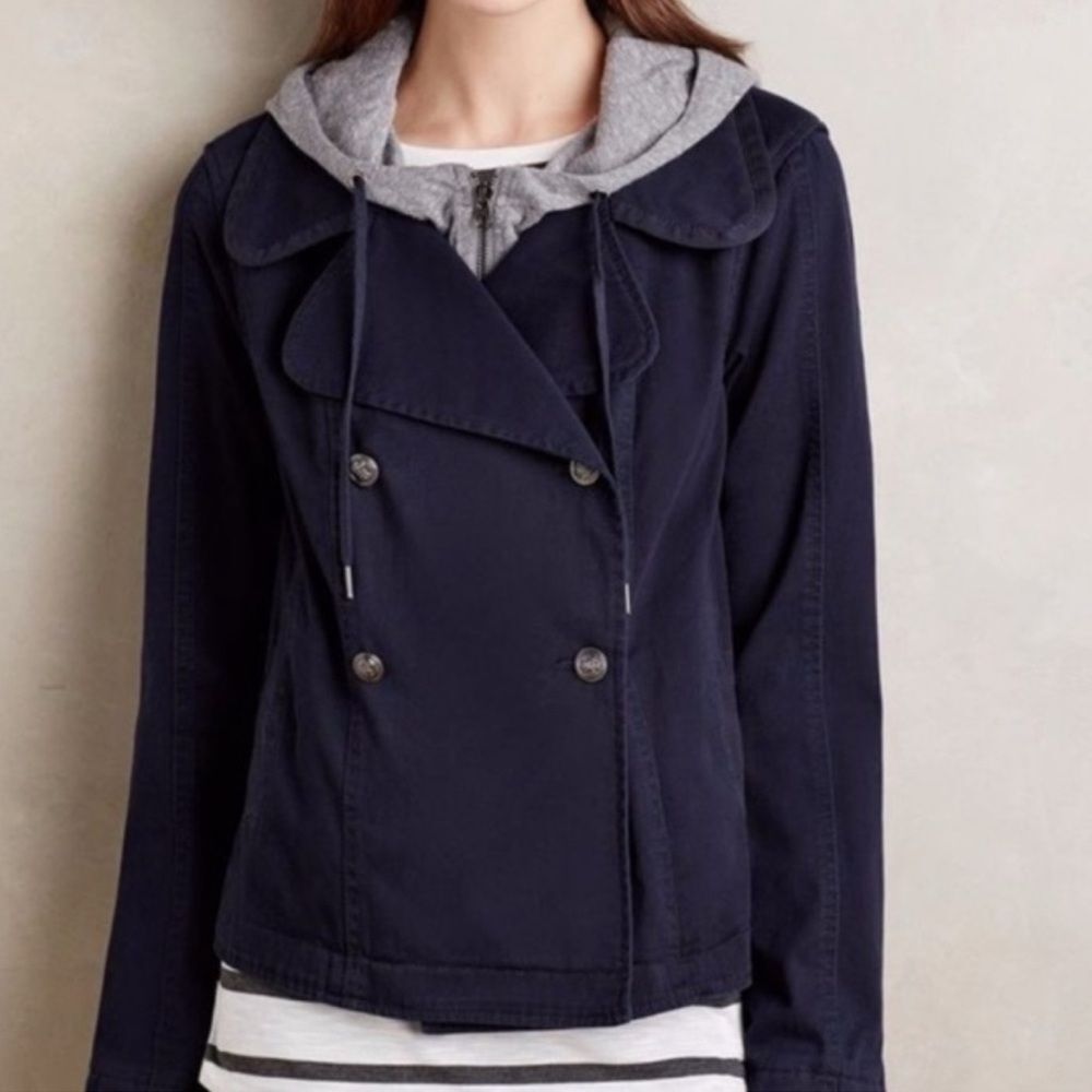 ANTHROPOLOGIE HEI HEI Hooded Utility Jacket Layered Navy Gray Women’s Size Large